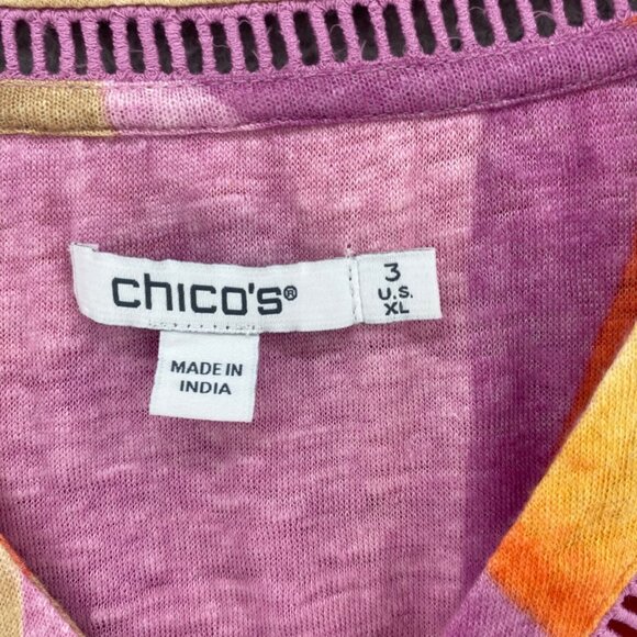 Chicos Top Womens 3 US Extra Large Orange Multi Linen Abstract Lace Detail Slub - Picture 5 of 9